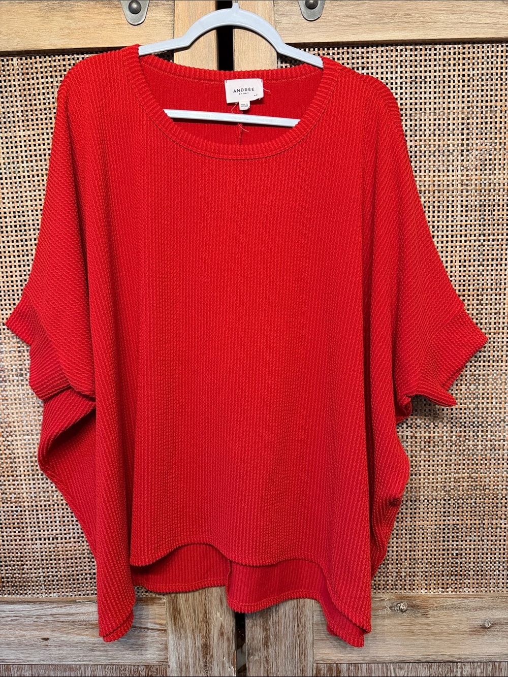 Andree Vibrant Red Oversized Ribbed Knit Top